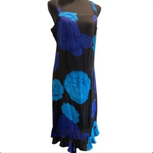 Mint Julep Vintage Y2K black & aqua floral print sleeveless shift dress Size 9